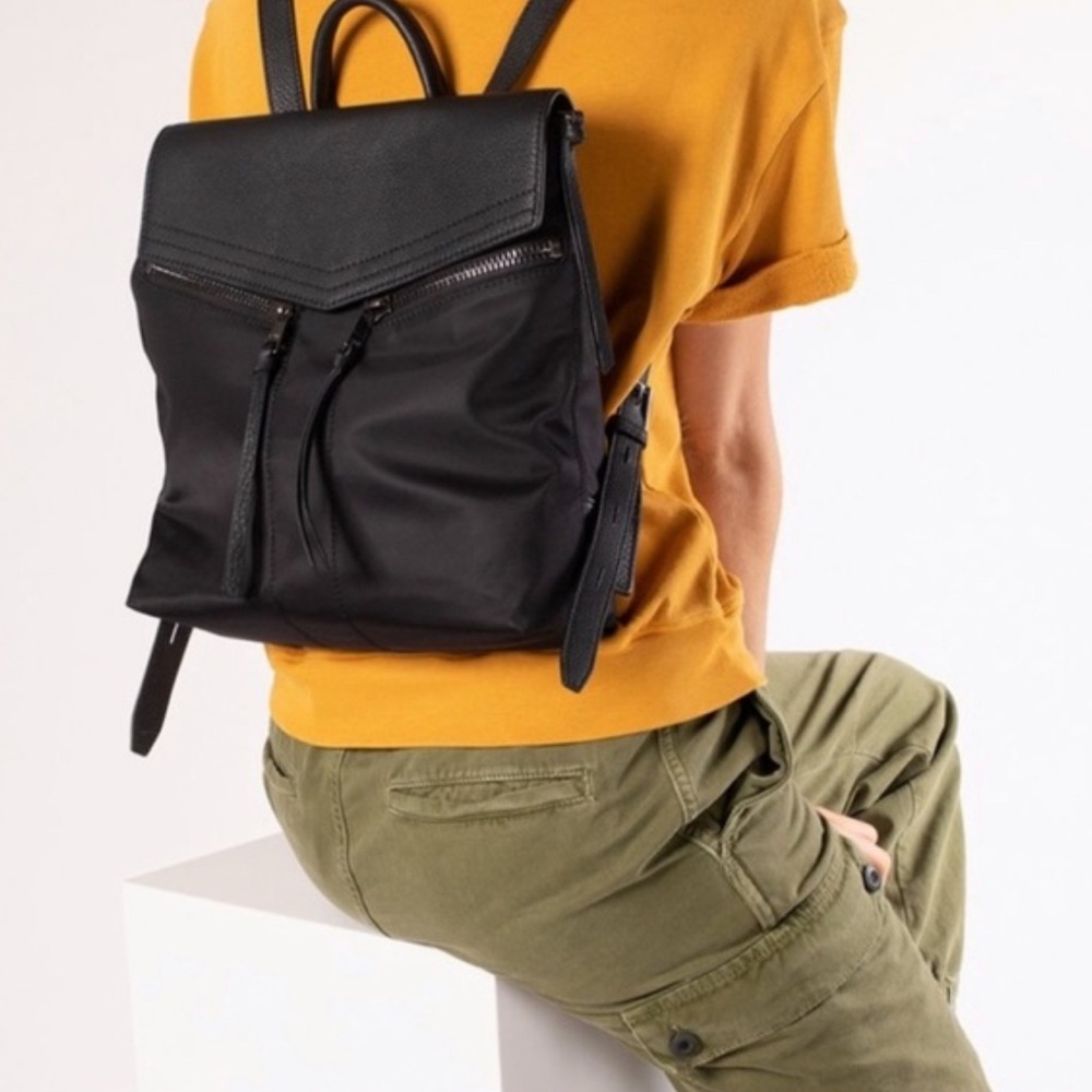 Botkier New York Trigger Backpack Faux Leather Nylon Black Classic City Chic